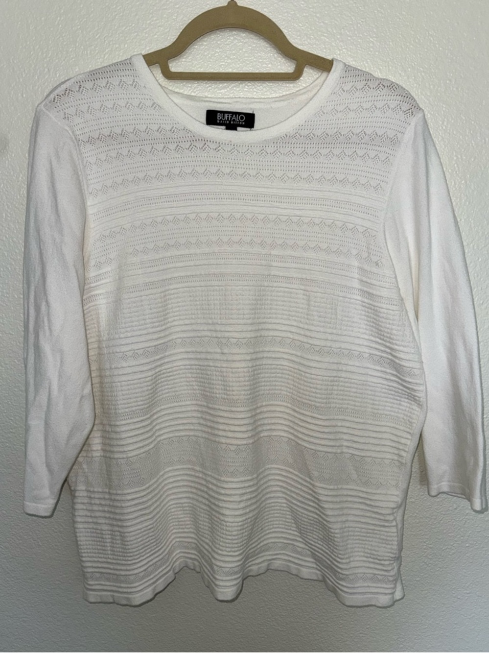 White Textured 3/4 Sleeve Top